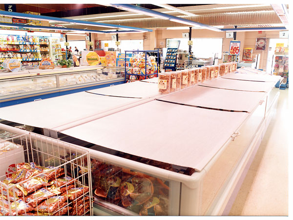 Wide Island Freezer Case Installed with Econofrost Night Covers